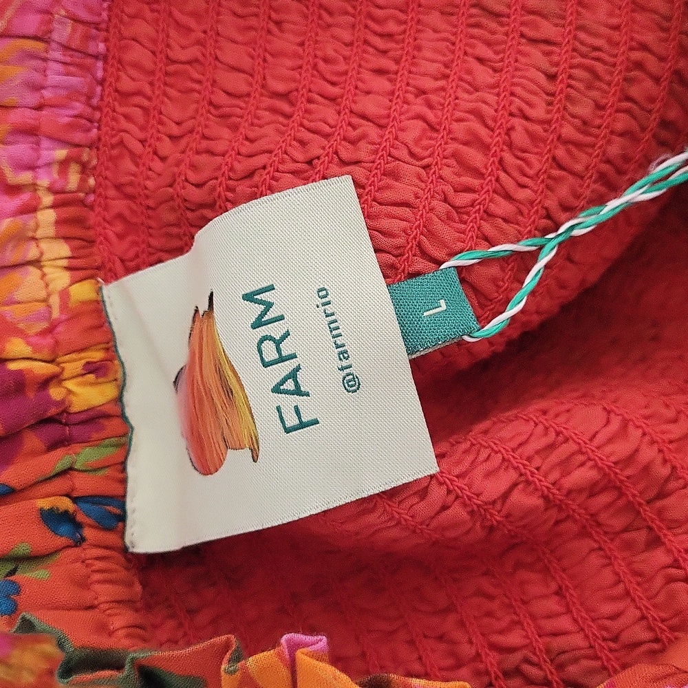NWT Farm Rio Red Spring Banana Smocked‎ Mini Dress Size L - Picture 11 of 14